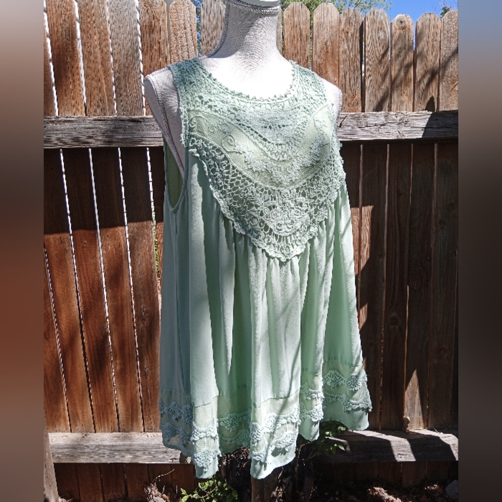 SOLD! Large Adorable Mint Ice Cream Green Lace Boho Whimsy Babydoll Top/ Dress